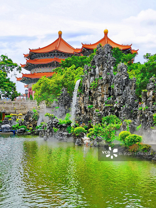 广州圆玄道观湖边景观图片素材