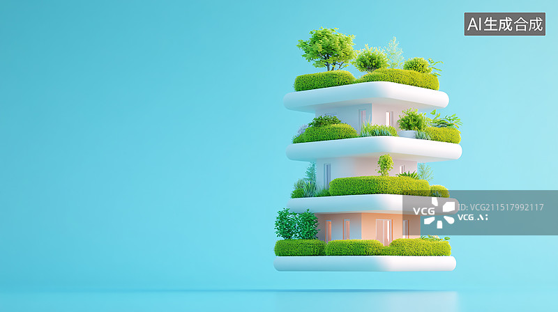 【AI数字艺术】3D人与自然和谐共处建筑模型图片素材