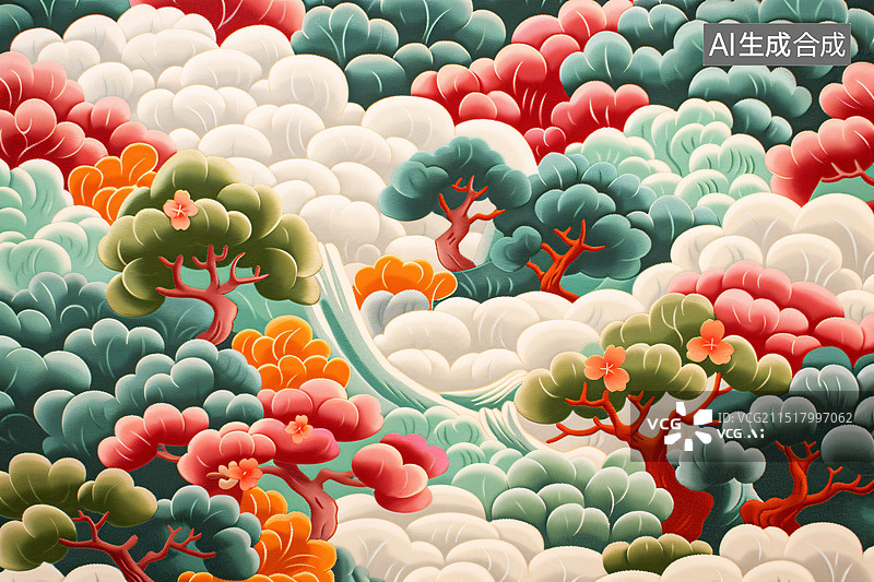 【AI数字艺术】中国风诗意云雾江山唯美风景山水节气插画图片素材