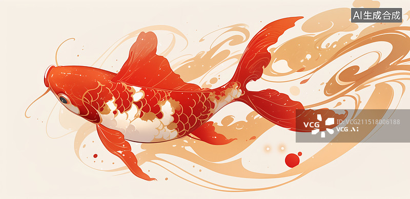 【AI数字艺术】红色的锦鲤插画图片素材