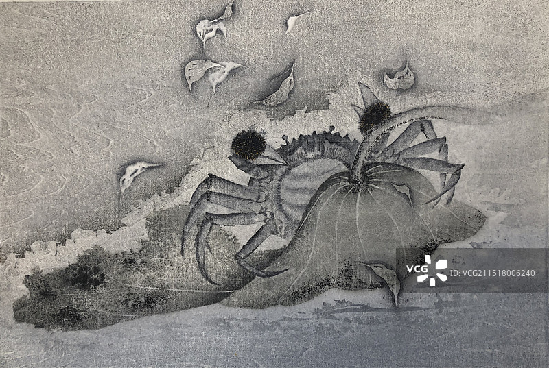 水印木刻《金丝蟹》图片素材