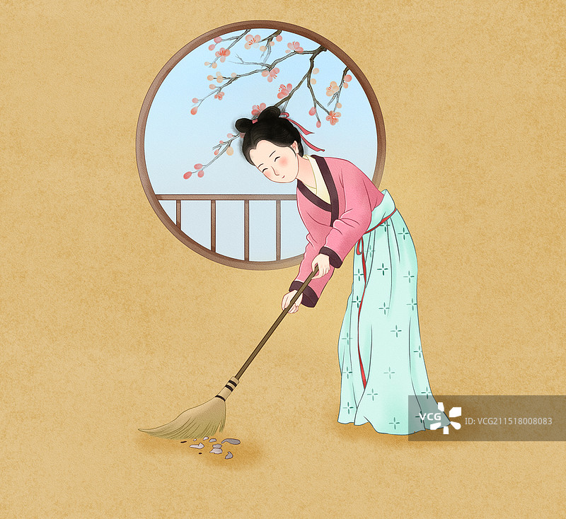 新年年俗二十四扫尘日插画图片素材