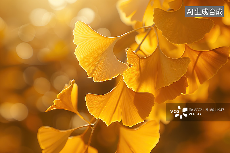 【AI数字艺术】秋天金黄色的银杏叶图片素材