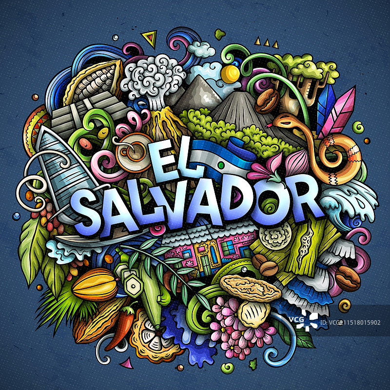 萨尔瓦多卡通涂鸦设计图片素材