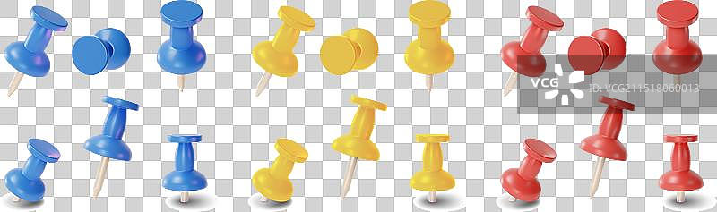不同角度的彩色图钉3D模型图片素材
