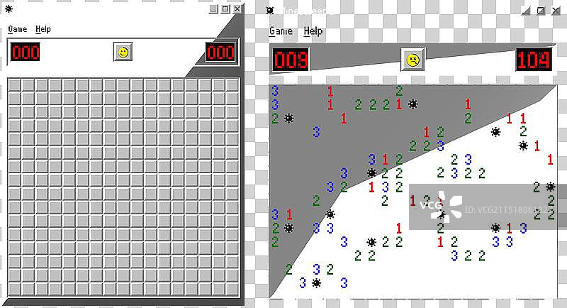 扫雷游戏开始和结束界面图片素材