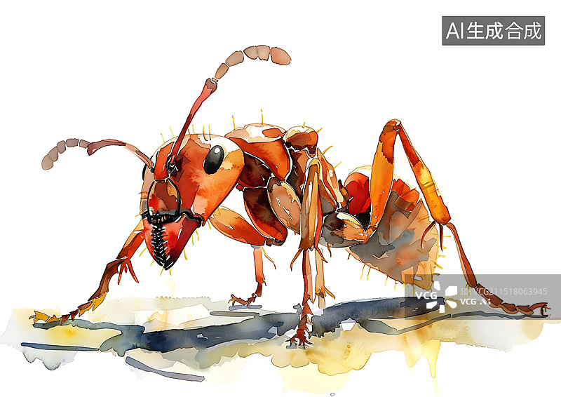 【AI数字艺术】卡通水彩插画一只蚂蚁图片素材