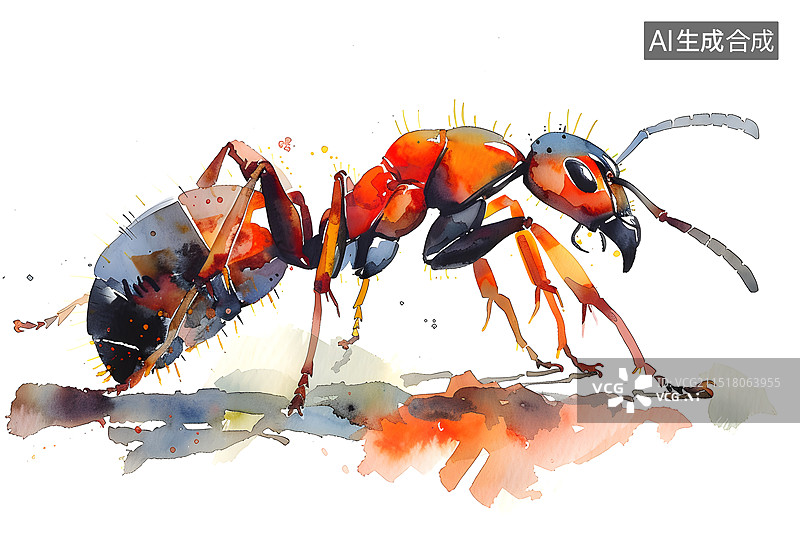 【AI数字艺术】卡通水彩插画一只蚂蚁图片素材