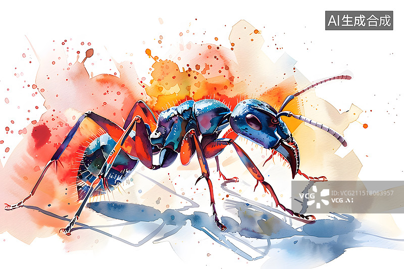 【AI数字艺术】卡通水彩插画一只蚂蚁图片素材