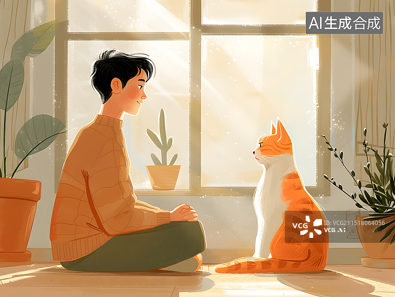 【AI数字艺术】养猫,年轻人,小猫,宠物猫,猫,猫咪,肥猫,大肥猫,卡通猫,插画猫,漫画猫,宠物,花猫,黄猫,大猫,图片素材