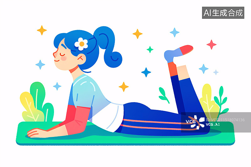 【AI数字艺术】卡通人物运动形象女孩夏天减肥健身锻炼插画图片素材