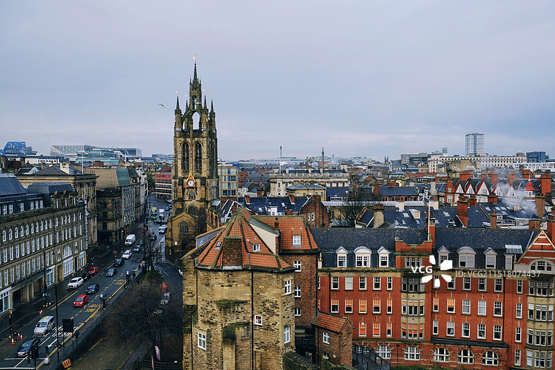 英国纽卡斯尔大教堂Newcastle Cathedral的高角度视角图片素材