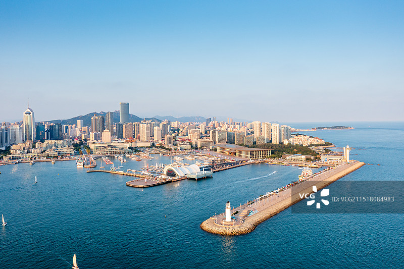 中国山东省青岛奥帆中心五四广场海滨城市航拍风光图片素材