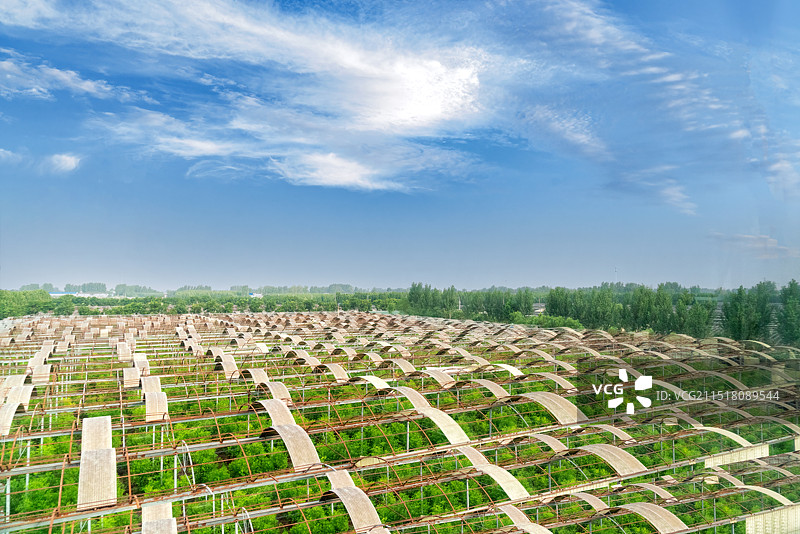 乡村风光，一望无际的田野与村庄，田园风光图片素材