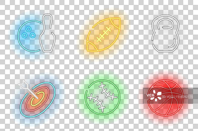 砖墙背景上的球类运动图标霓虹灯标志图片素材