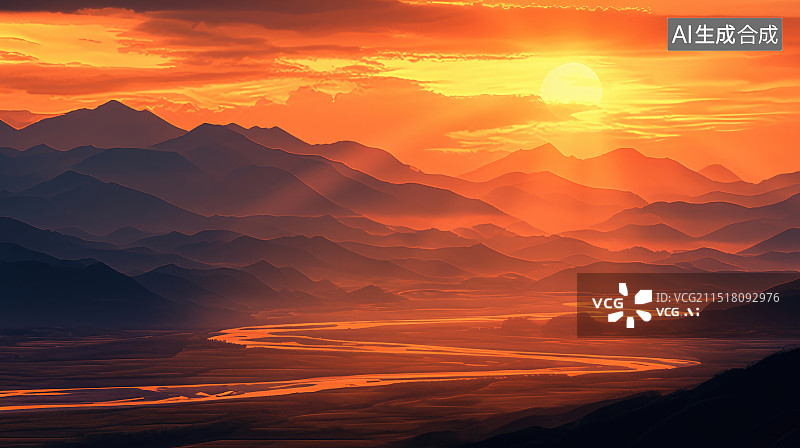 【AI数字艺术】《登鹳雀楼》白日依山尽，黄河入海流。欲穷千里目，更上一层楼。图片素材