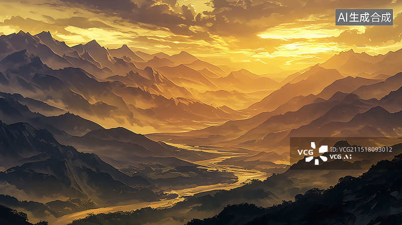 【AI数字艺术】《登鹳雀楼》白日依山尽，黄河入海流。欲穷千里目，更上一层楼。图片素材