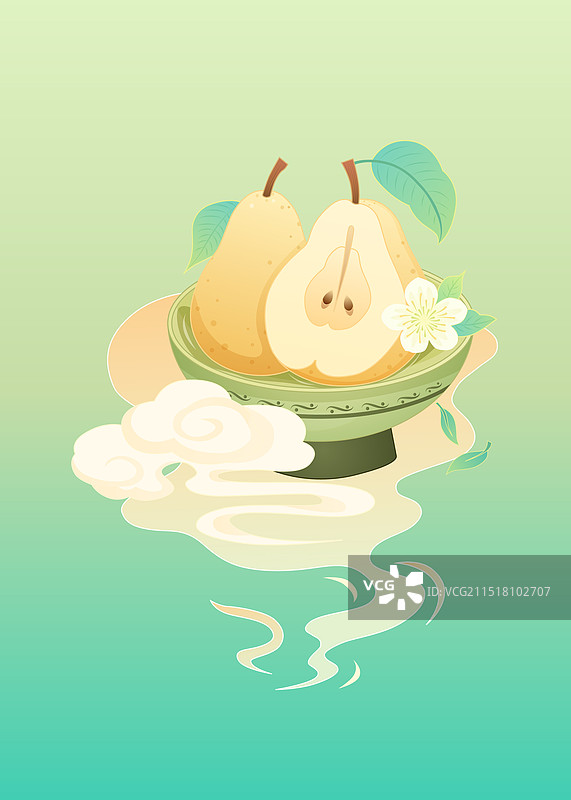 梨花云朵和大碗矢量插画图片素材