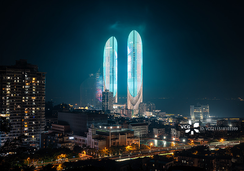 廈門双子塔夜景图片素材