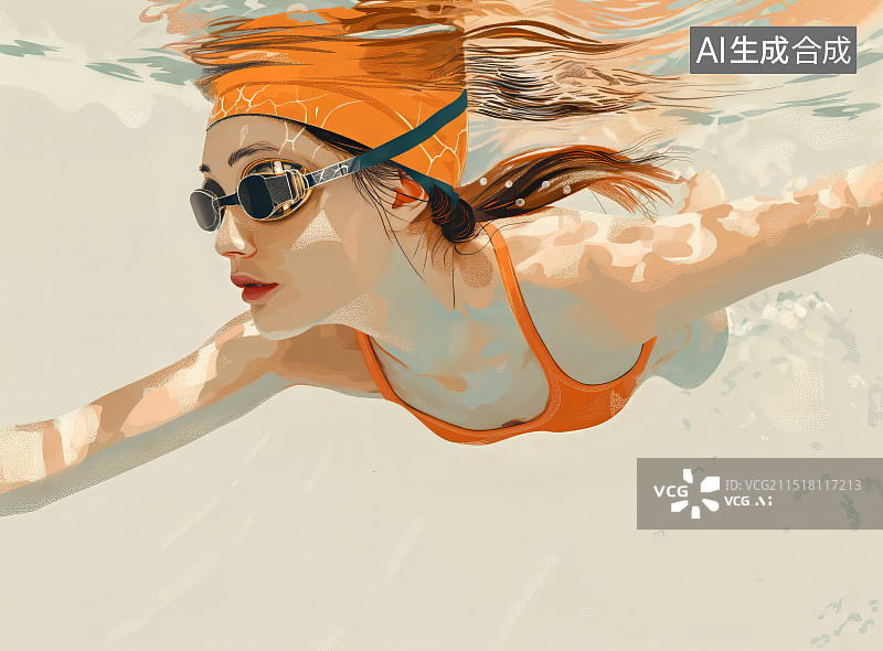 【AI数字艺术】一个年轻人在水中游泳，水下浮潜画面图片素材