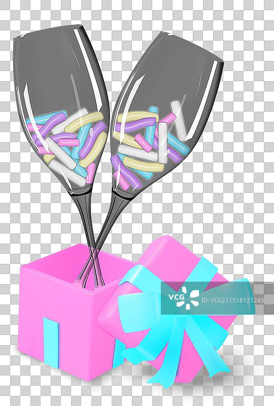 礼盒内香槟杯中的糖珠图片素材