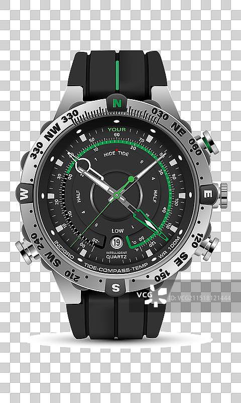 逼真银色表盘计时腕表图片素材