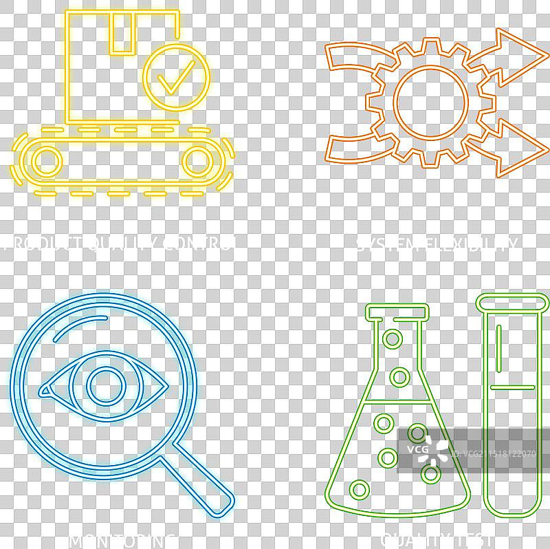 产品质量控制霓虹灯图标集图片素材