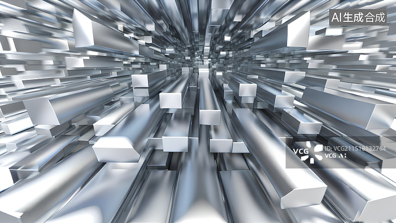【AI数字艺术】3D渲染，银色金属激光镭射方块组成的科技感抽象背景图，电子商务背景图图片素材