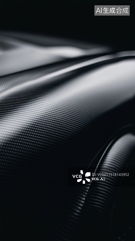 【AI数字艺术】豪华碳纤维汽车贴膜：光泽深色纹理膜卷特写。3D渲染汽车包装材料图片素材
