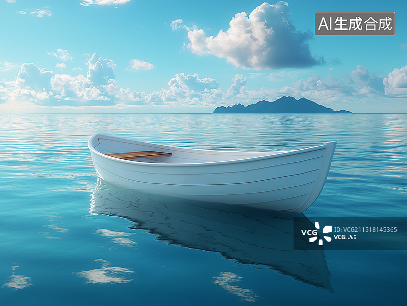 【AI数字艺术】宁静的远山和船图片素材