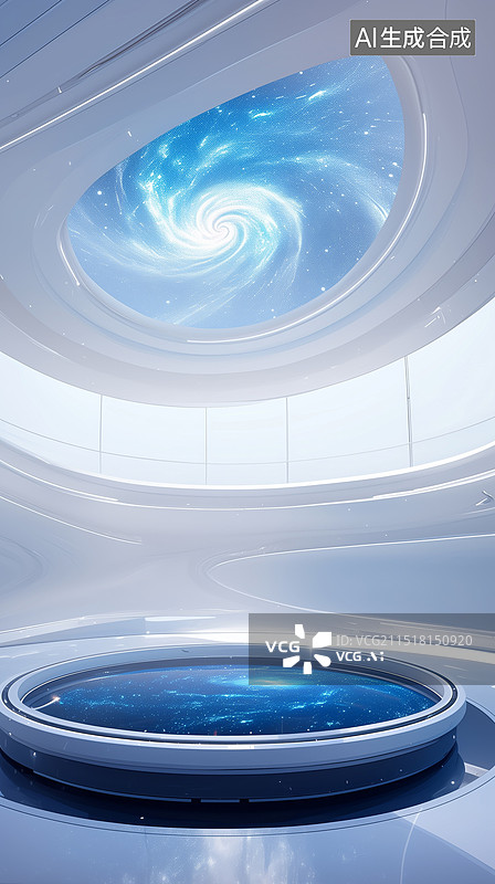 【AI数字艺术】科幻科技未来螺旋星系悬臂全息投影3D插画图片素材