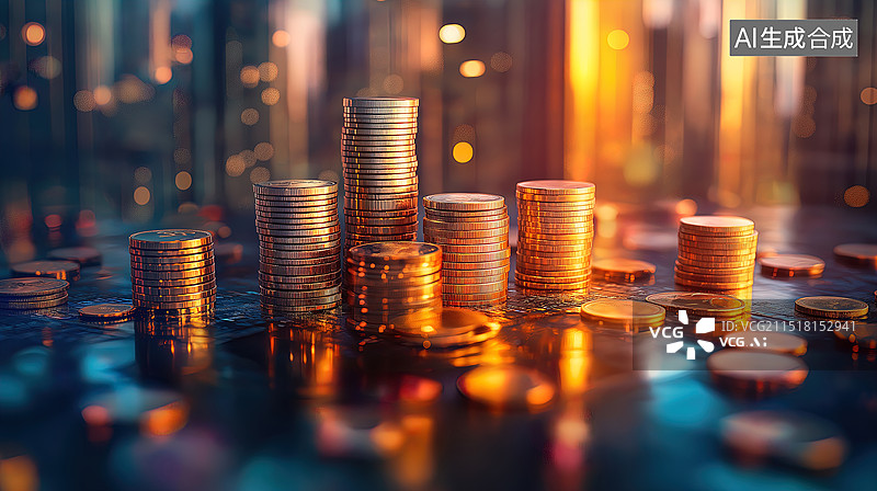 【AI数字艺术】桌上金币特写镜头图片素材