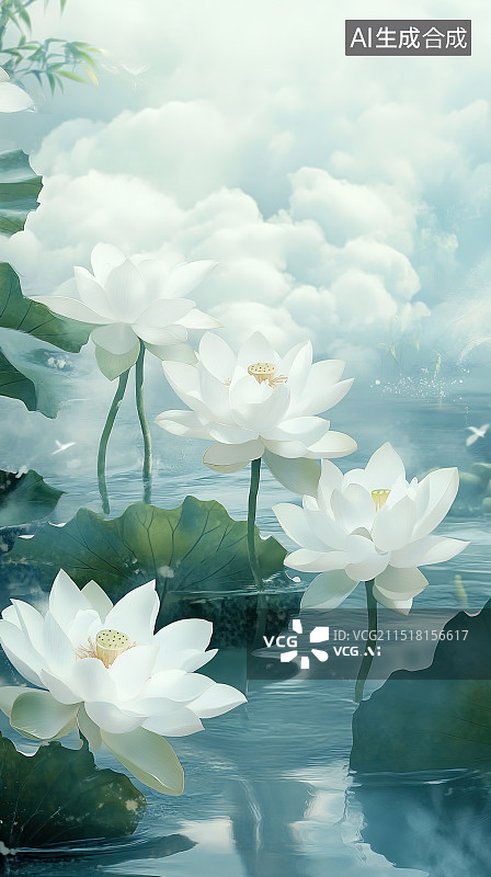 【AI数字艺术】出淤泥而不染的荷花图片素材
