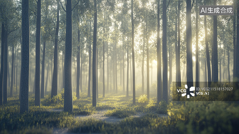 【AI数字艺术】树林 阳光图片素材