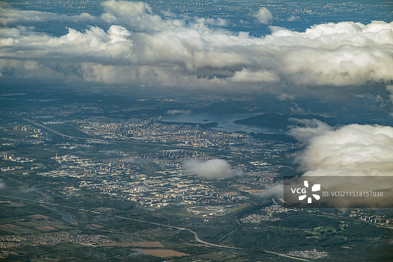 北京怀柔城区航拍图片素材