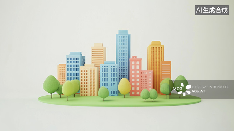 【AI数字艺术】3D立体花园城市背景图片素材