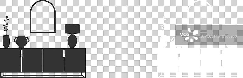 带床头柜的黑白室内图标图片素材