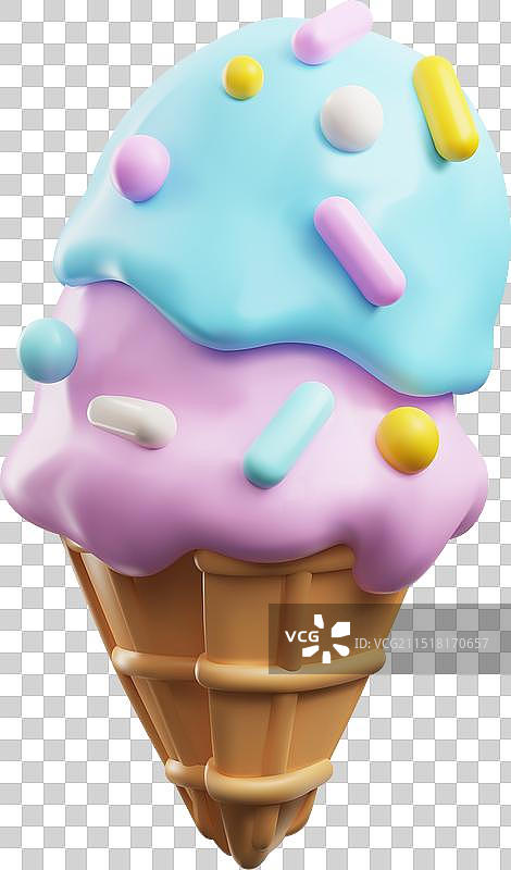 华夫饼甜筒中的冰淇淋球逼真渲染图片素材