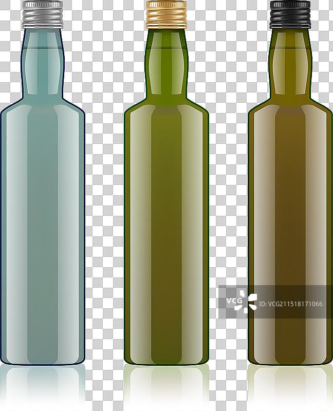 橄榄油用带螺旋盖的玻璃瓶套装图片素材