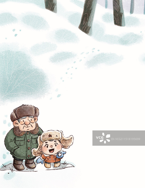 雪地祖孙俩图片素材