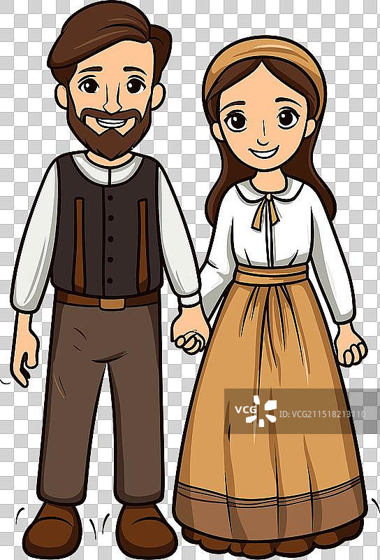 阿米什夫妇手绘漫画图片素材