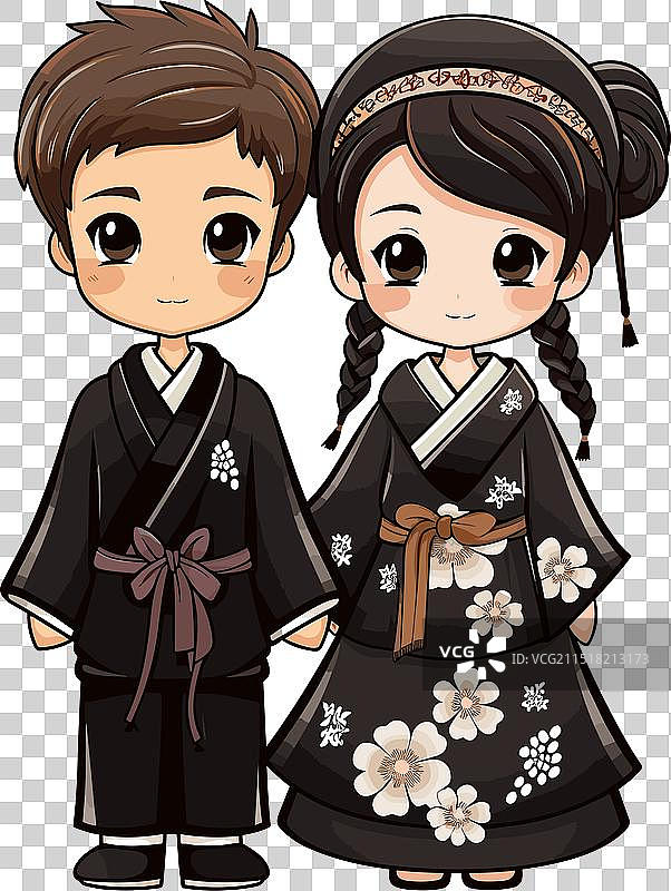 手绘日式情侣漫画图片素材