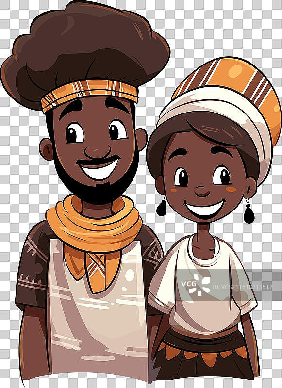 手绘卡通非洲情侣图片素材