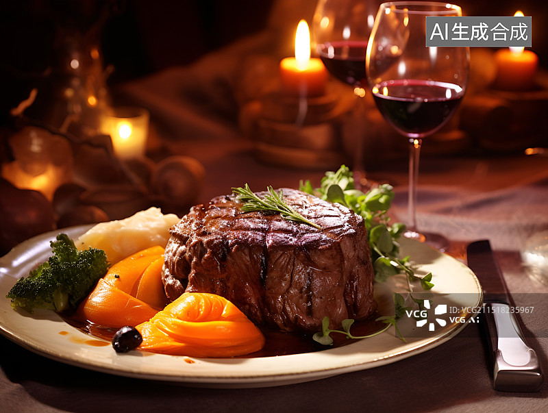 【AI数字艺术】盘子里烹调好的牛排图片素材