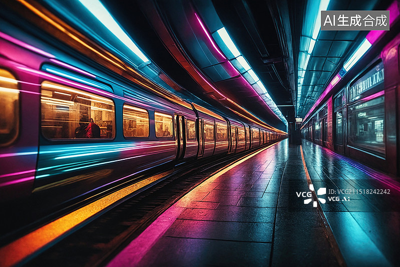 【AI数字艺术】城市夜景中的地铁站图片素材