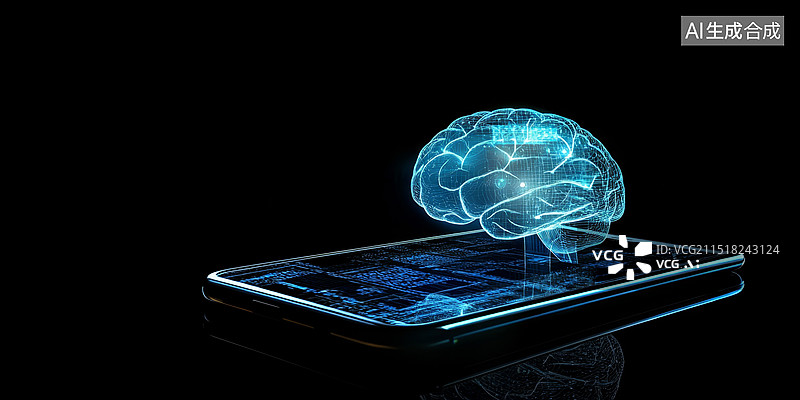 【AI数字艺术】抽象未来对话：智能设备与全息AI聊天机器人互动科幻人脑图片素材