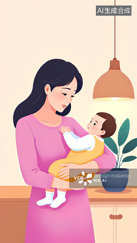 【AI数字艺术】母子人物插画图片素材