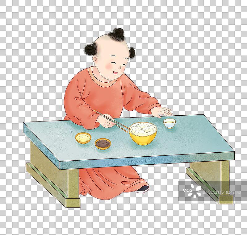 吃水饺的古风小男孩元素图片素材