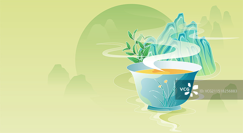 谷雨清明茶叶茶杯矢量插画图片素材