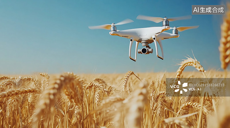 【AI数字艺术】无人机飞行在成熟的麦田里图片素材